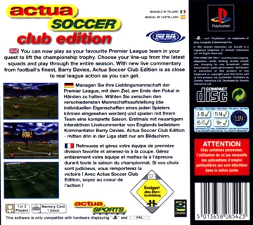 Actua Soccer - Club Edition (EU) box cover back